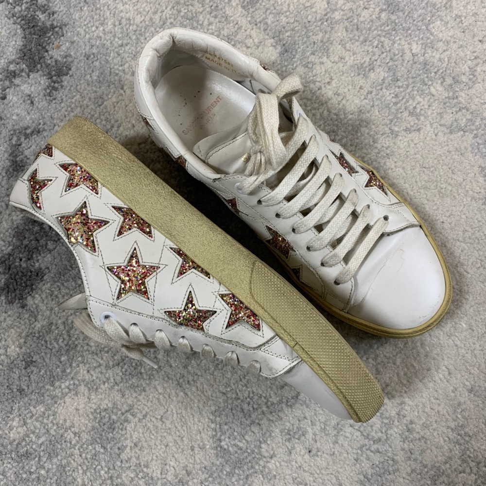 Saint Laurent Glitter Star Court Sneakers
